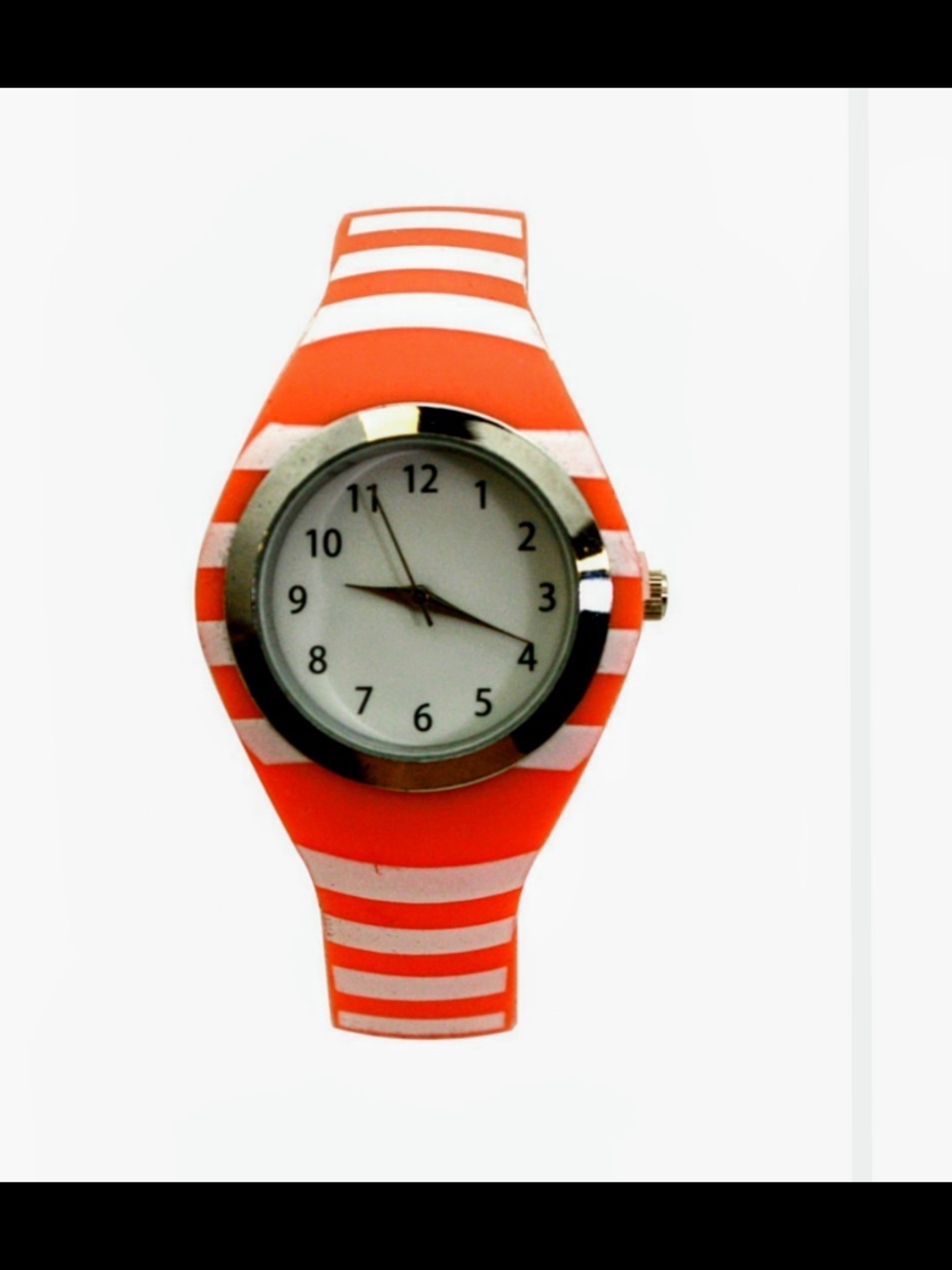 Striped Orange and White Silicone Womens Watch